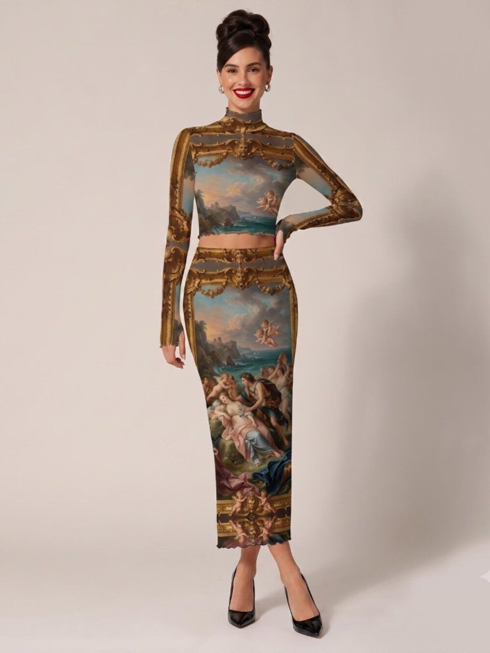 Conceptual Subculture Baroque Mesh See Thru Outfit Mythology Cherub Skirt Top